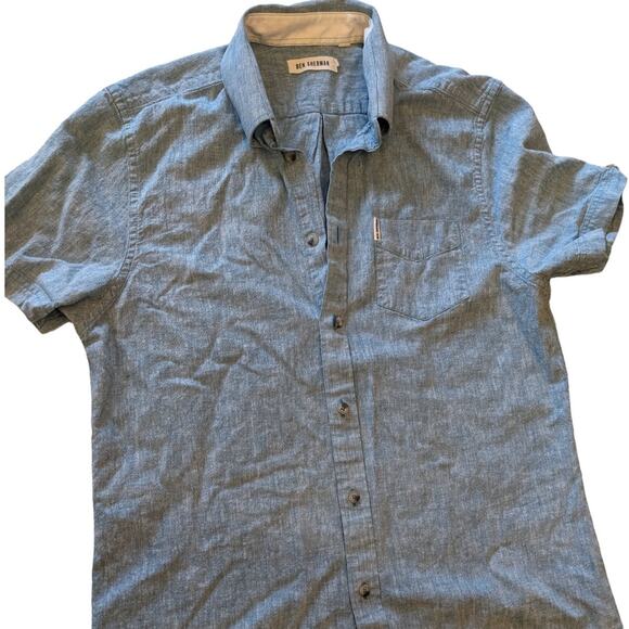 Ben Sherman Shirt Mens Medium Short Sleeve Blue Ocean Depth Button Up Summer - Picture 2 of 11